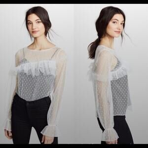 CINQ À SEPT Polka Dot Mesh Indio Top Size Small See video